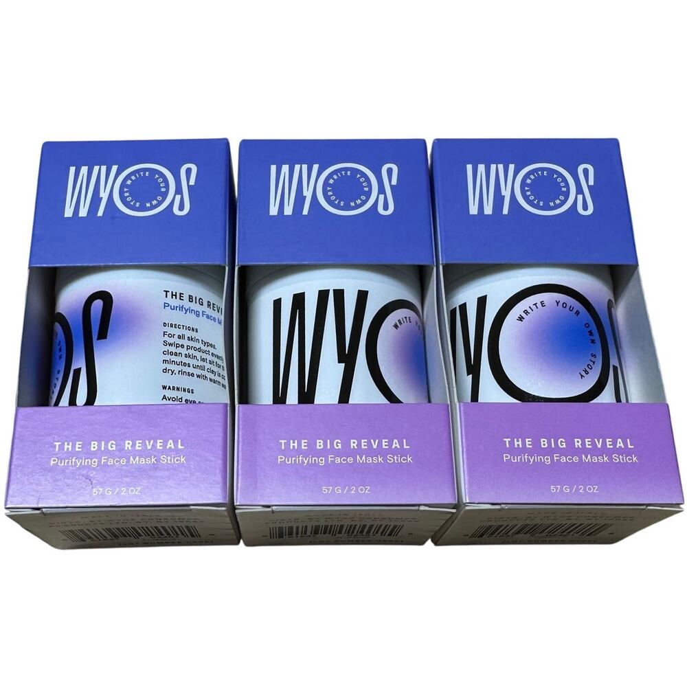 WYOS The Big Reveal Purifying Face Mask Stick Set of 3 New in Box Condition